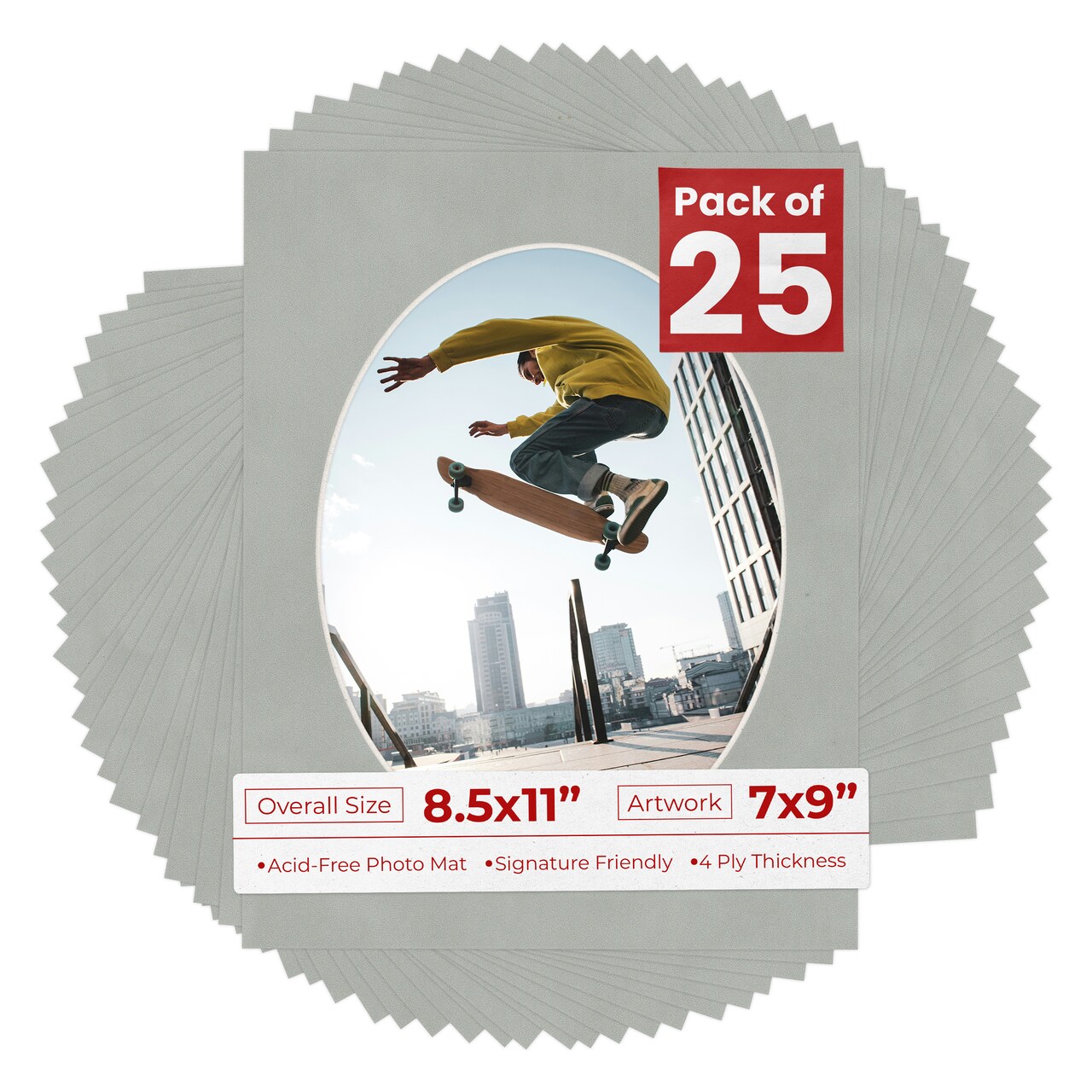 Light Grey Suede Mat Board for 8.5x11 Frames - Oval Opening for 7x9 Photos